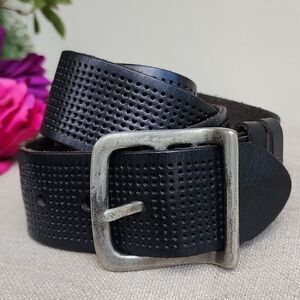 Bill Adler Black Perforated Leather Silver Square Buckle Belt 36-42